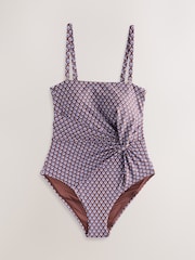 Chocolate Brown Geometric Twist Bandeau Tummy Control Swimsuit - Image 5 of 8