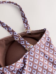 Chocolate Brown Geometric Twist Bandeau Tummy Control Swimsuit - Image 6 of 8