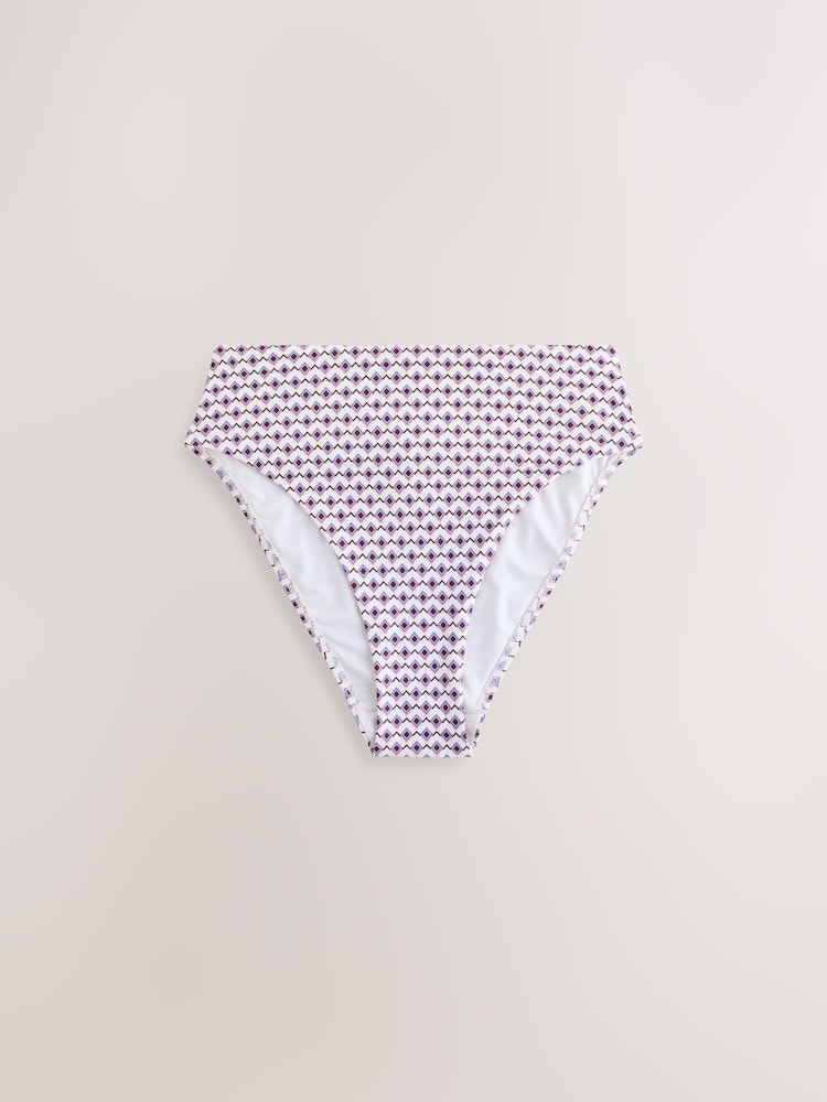 Ecru/Brown Geometric High Waist High Leg Bikini Bottoms - Image 1 of 3