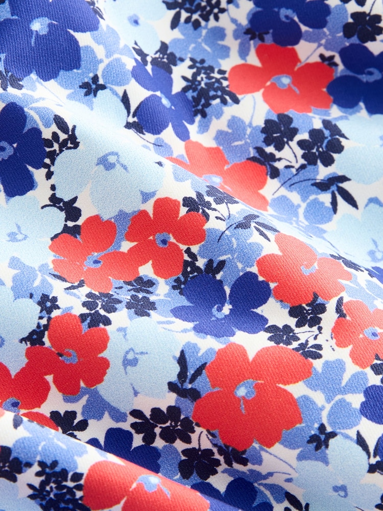 Navy Blue/Red Disty Floral Bandeau Ruched Leg Tummy Control Shaping Swimsuit - Image 4 of 4