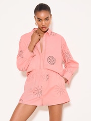 Lipsy Pink Broderie Shorts - Image 1 of 4