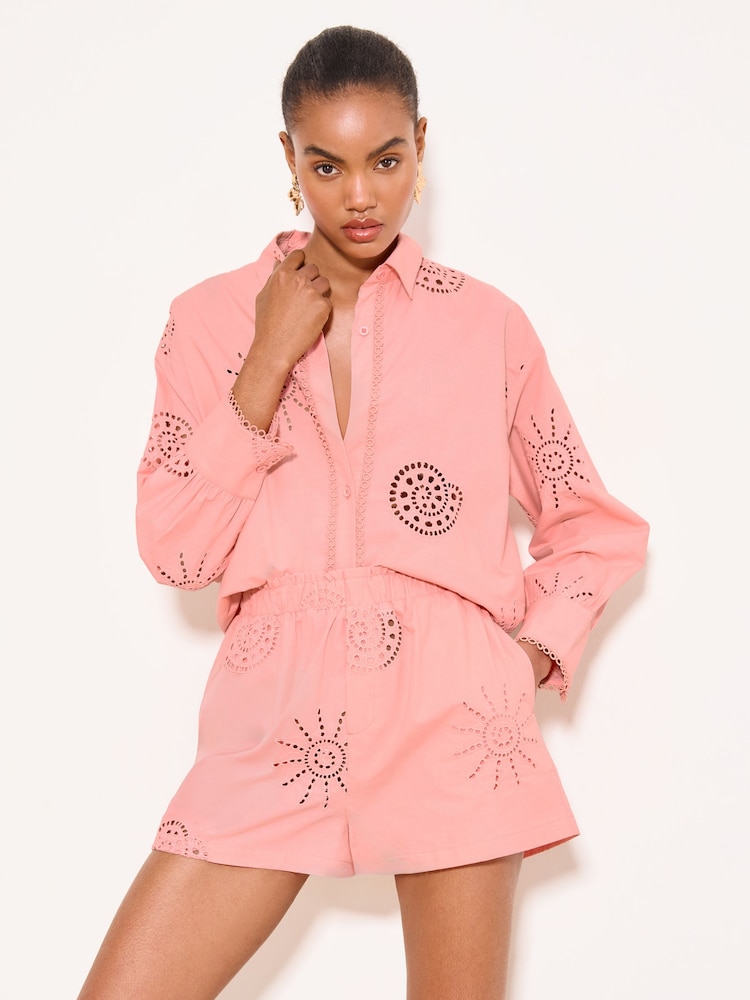 Lipsy Pink Broderie Shorts - Image 1 of 4