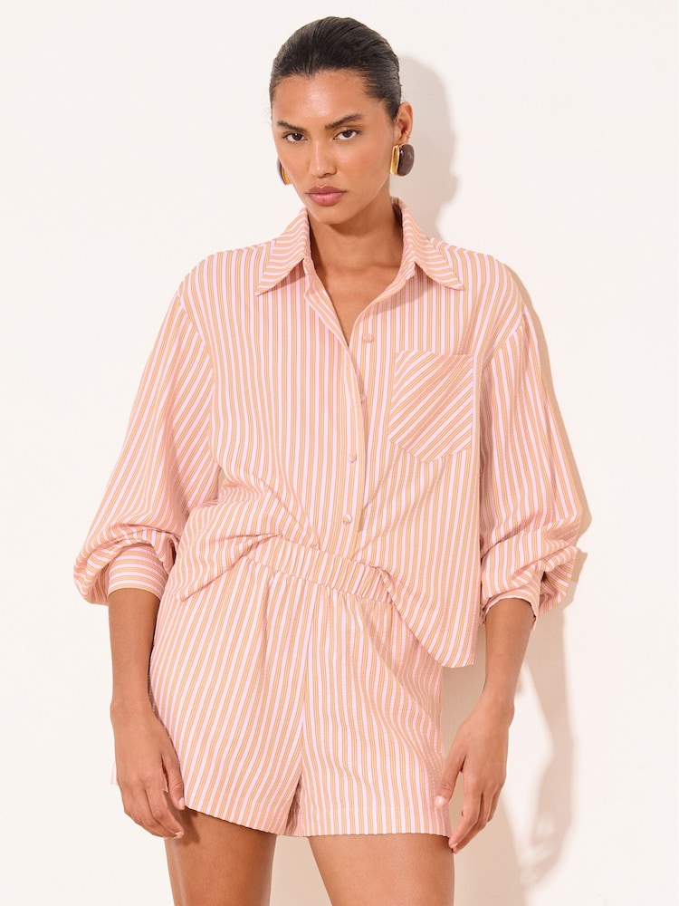 Lipsy Pink & Orange Striped Elasticated Waistband Shorts - Image 2 of 4 Lipsy Pink & Orange Striped Elasticated Waistband Shorts - Image 2 of 4