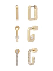 AllSaints Gold Plated Pearl Pavé Hoop Earrings Set - Image 1 of 4