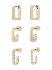 AllSaints Gold Plated Pearl Pavé Hoop Earrings Set - Image 2 of 4