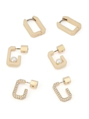 AllSaints Gold Plated Pearl Pavé Hoop Earrings Set - Image 3 of 4