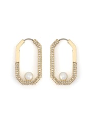 AllSaints Gold Plated Pearl Pavé Hoop Earrings - Image 3 of 4