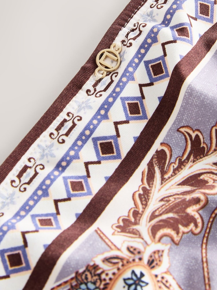 Cream/Blue Paisley High Leg Print Bikini Bottoms - Image 4 of 4