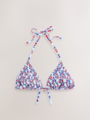 Blue/Red Ditsy Floral Shirred Triangle Bikini Top - Image 8 of 10