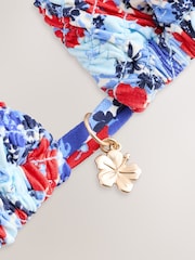 Blue/Red Ditsy Floral Shirred Triangle Bikini Top - Image 9 of 10