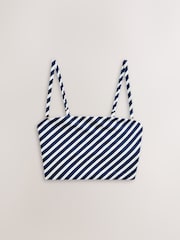 White/Blue Pique Stripe Longline Bandeau Bikini Top - Image 10 of 12