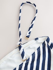 White/Blue Pique Stripe Longline Bandeau Bikini Top - Image 12 of 12