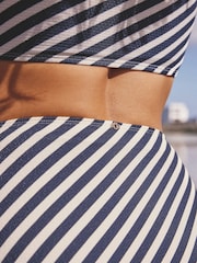 White/Blue Pique Stripe Longline Bandeau Bikini Top - Image 9 of 12