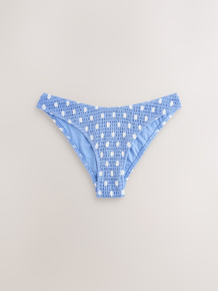 Asul/Cream Batik - Shirred Brazilian High Leg Bikini Bottoms - Larawan 1 ng 3