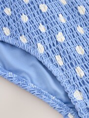 Asul/Cream Batik - Shirred Brazilian High Leg Bikini Bottoms - Larawan 2 ng 3