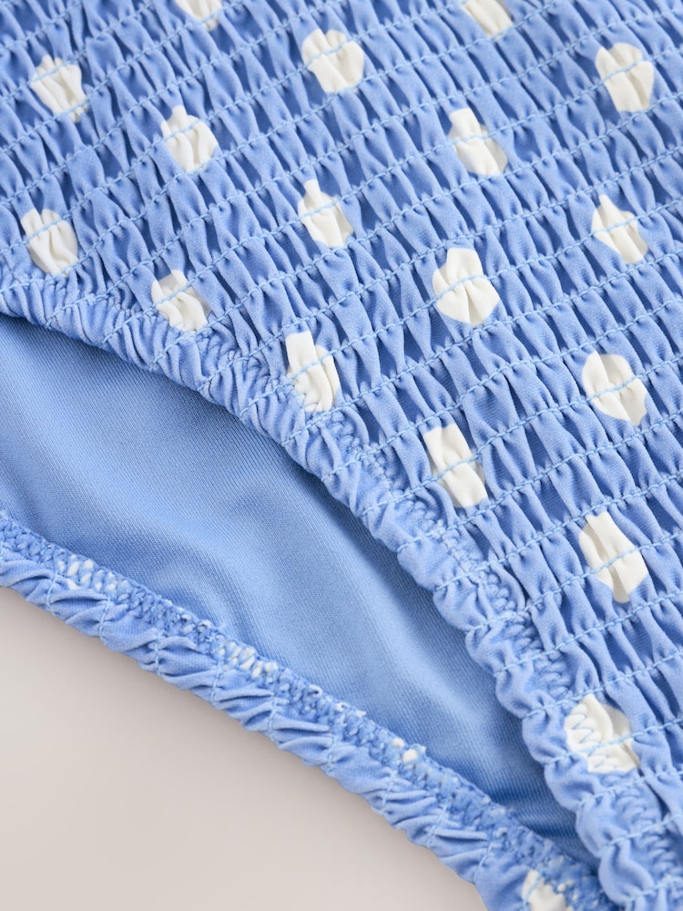 Asul/Cream Batik - Shirred Brazilian High Leg Bikini Bottoms - Larawan 2 ng 3