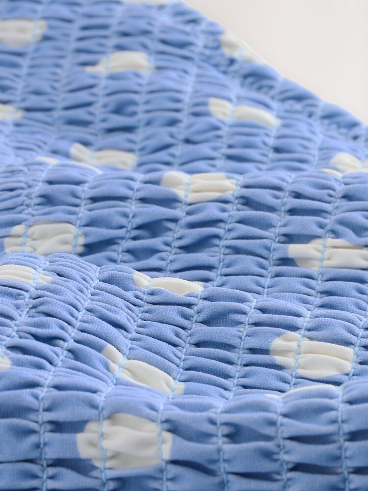 Asul/Cream Batik - Shirred Brazilian High Leg Bikini Bottoms - Larawan 3 ng 3