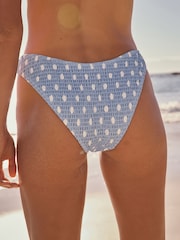 Blue/Cream Spot Shirred Brazilian High Leg Bikini Bottoms - Image 4 of 7