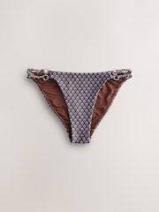Chocolate Brown Geometric Metallic Hardware Tanga Bikini Bottoms - Image 5 of 7