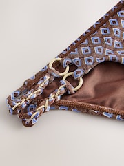 Chocolate Brown Geometric Metallic Hardware Tanga Bikini Bottoms - Image 6 of 7