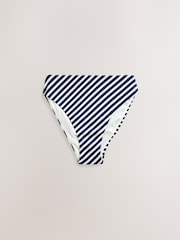 White/Blue Pique Stripe High Waist Bikini Bottoms - Image 1 of 4