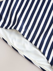 White/Blue Pique Stripe High Waist Bikini Bottoms - Image 3 of 4