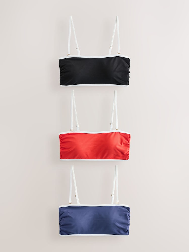 Red/Blue/Black RIb - Bandeau Bikini Tops 3 Pack - 圖片 1/10