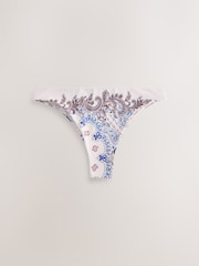 Cream/Blue Paisley High Leg Bikini Bottoms - Image 5 of 7