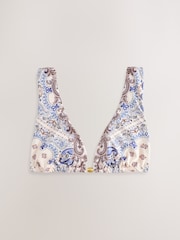 奶油色/藍色佩斯利花紋 - 三角比基尼上衣 - 圖片 1/3