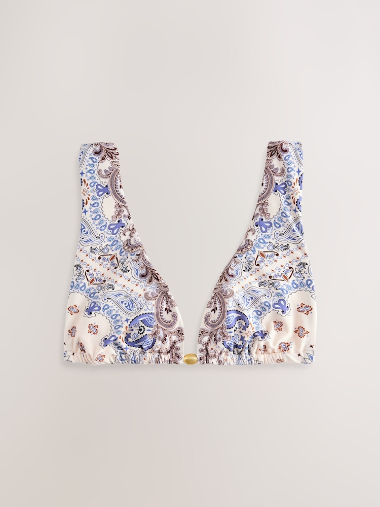 奶油色/藍色佩斯利花紋 - 三角比基尼上衣 - 圖片 1/3