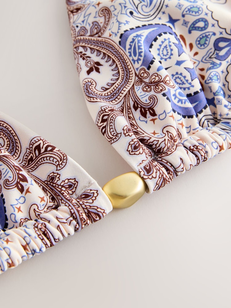 奶油色/藍色佩斯利花紋 - 三角比基尼上衣 - 圖片 2/3