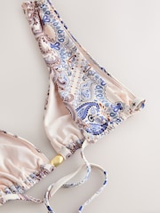 奶油色/藍色佩斯利花紋 - 三角比基尼上衣 - 圖片 3/3