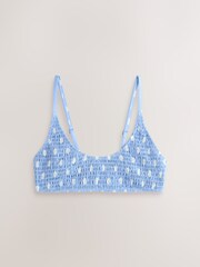 Asul/Cream Batik - Shirred Crop Bikini Top - Larawan 1 ng 3