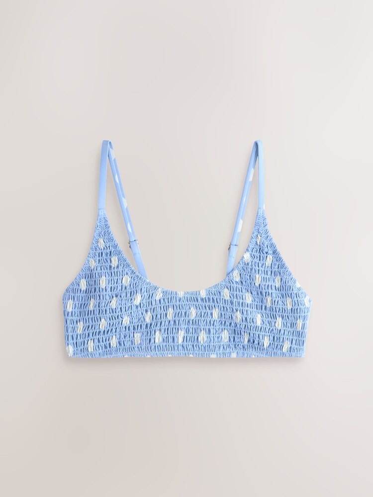 Asul/Cream Batik - Shirred Crop Bikini Top - Larawan 1 ng 3