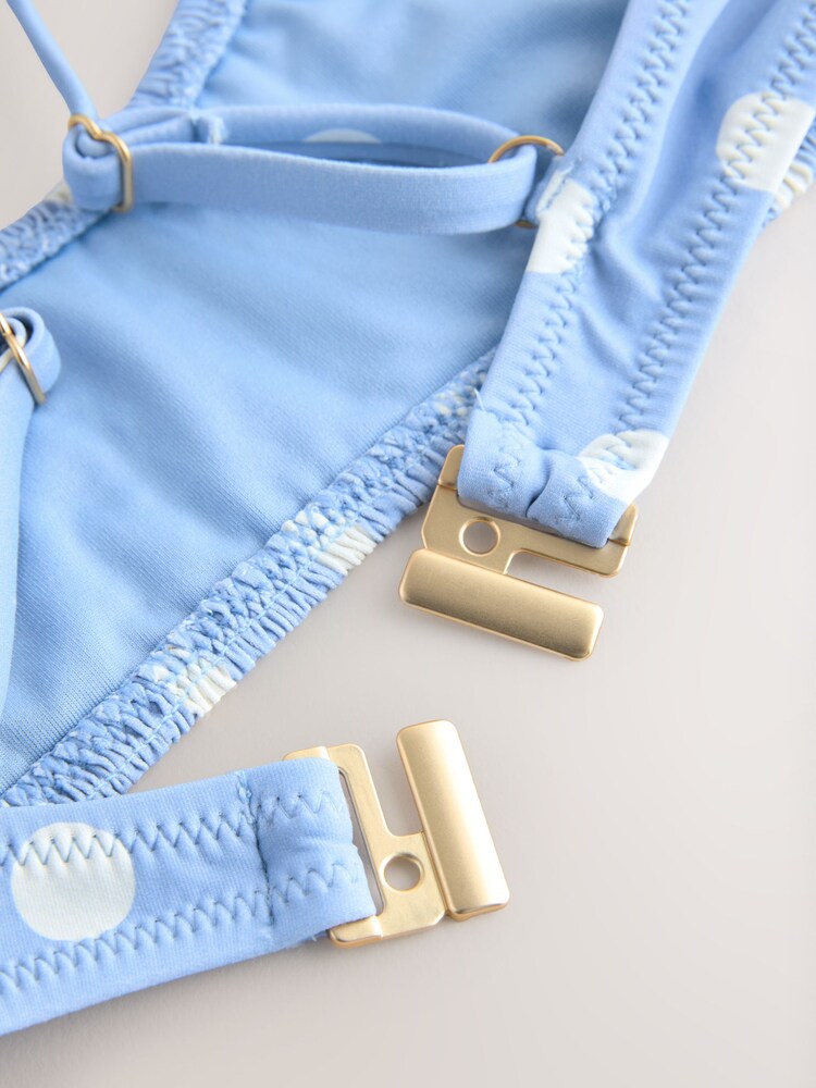 Asul/Cream Batik - Shirred Crop Bikini Top - Larawan 3 ng 3