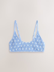 Blue/Cream Spot Shirred Crop Bikini Top - Image 6 of 8