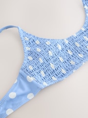 Blue/Cream Spot Shirred Crop Bikini Top - Image 7 of 8