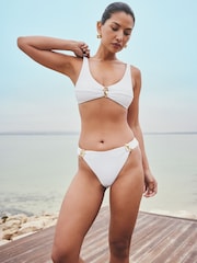 White Rib High Leg Hardware Bikini Bottoms - Image 2 of 4