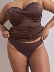 Chocolate Brown High Shine High Leg Bikini Bottoms - Image 1 of 7