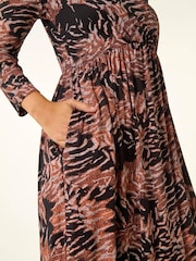 Roman Pink Abstract Print Pocket Stretch Midi Dress - Image 5 of 5