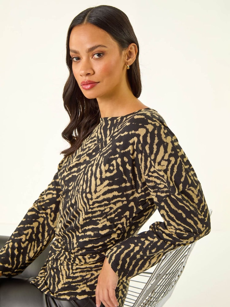 Roman Black Abstract Asymmetric Stretch Tunic Top - Image 1 of 5 Roman Black Abstract Asymmetric Stretch Tunic Top - Image 1 of 5