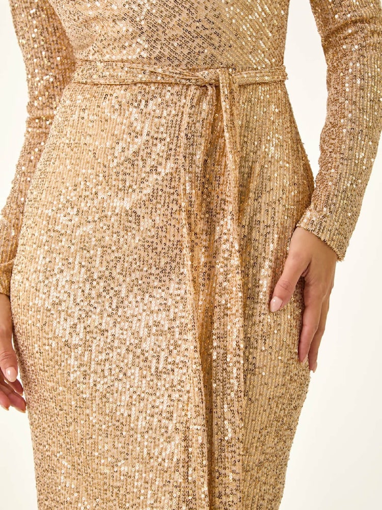 Roman Metallic Sequin Cowl Neck Stretch Dress - Image 5 of 5 Roman Metallic Sequin Cowl Neck Stretch Dress - Image 5 of 5