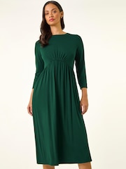Roman Green Gathered Pocket Stretch Midi Dress - Image 4 of 5