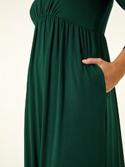 Roman Green Gathered Pocket Stretch Midi Dress - Image 5 of 5