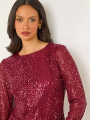 Roman Red Sequin Long Sleeve Stretch Blouse - Image 1 of 5
