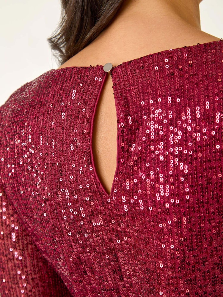 Roman Red Sequin Long Sleeve Stretch Blouse - Image 5 of 5 Roman Red Sequin Long Sleeve Stretch Blouse - Image 5 of 5