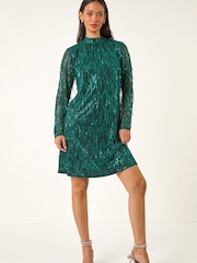 Roman Green All Over Fringe Shift Dress - Image 2 of 5