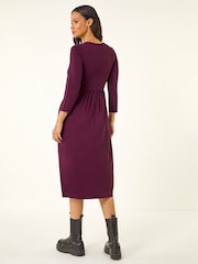 Roman Purple Gathered Pocket Stretch Midi Dress - Image 3 of 5