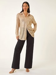 Roman Metallic Sequin Button Through Stretch Shirt - Image 2 of 5