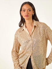 Roman Metallic Sequin Button Through Stretch Shirt - Image 4 of 5